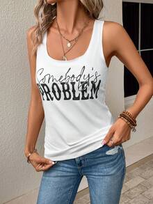 SHEIN LUNE 字母圖案背心上衣 - 白色 - 查看 6