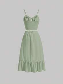 SHEIN MOD 前繫帶吊帶上衣和荷葉邊半身裙 - 薄荷綠 - 查看 2