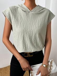 SHEIN LUNE Chất rắn tay cánh Áo nỉ có mũ - xanh quân đội - Xem 1