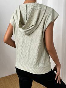 SHEIN LUNE Chất rắn tay cánh Áo nỉ có mũ - xanh quân đội - Xem 2