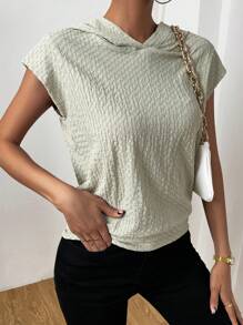 SHEIN LUNE Chất rắn tay cánh Áo nỉ có mũ - xanh quân đội - Xem 3