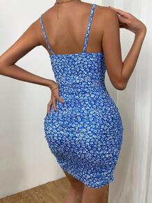 SHEIN VCAY In hoa Ditsy Nếp gấp Phần Ngực Váy Dây - Nhiều màu - Xem 2