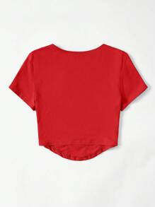 SHEIN EZwear 方領弧形下擺T恤 - 紅色 - 查看 2