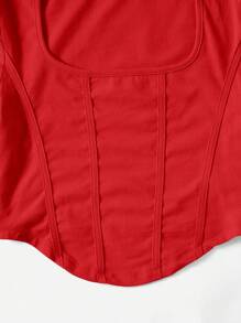 SHEIN EZwear 方領弧形下擺T恤 - 紅色 - 查看 3