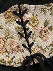 SHEIN MOD 印花前繫帶荷葉袖洋裝