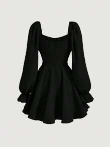 SHEIN MOD 印花前繫帶荷葉袖洋裝