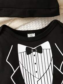 女嬰條紋連身褲&帽 - 黑色 - 查看 3