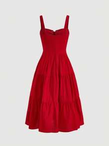 SHEIN MOD Contrast Lace Ruffle Hem Cami Dress,Valentine Outfits