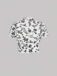 SHEIN MOD 印花小高領網紗上衣 - 黑與白 - 查看 1