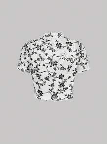 SHEIN MOD 印花小高領網紗上衣 - 黑與白 - 查看 2