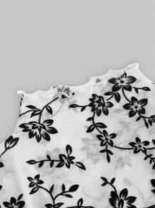 SHEIN MOD 印花小高領網紗上衣 - 黑與白 - 查看 3