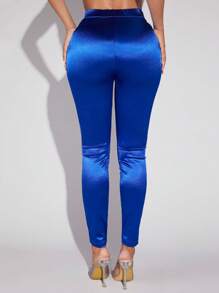 SHEIN SXY High Waist Satin Leggings - Royal Blue - View 2