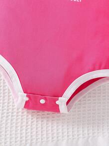 SHEIN 女小童3入組字母圖案吊帶連體褲&夾克和運動褲 - 粉色 - 查看 4