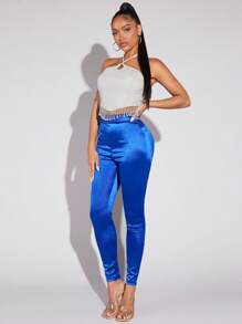 SHEIN SXY High Waist Satin Leggings - Royal Blue - View 6