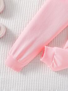 SHEIN 女小童3入組字母圖案吊帶連體褲&夾克和運動褲 - 粉色 - 查看 7