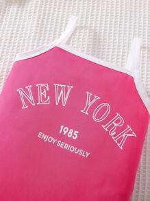 SHEIN 女小童3入組字母圖案吊帶連體褲&夾克和運動褲 - 粉色 - 查看 8