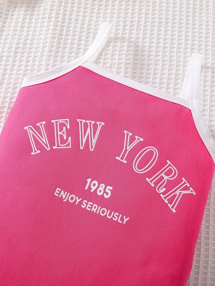 ヤングガール 3個 文字グラフィック キャミジャンプスーツ & ジャケット ＆スエットパンツ