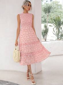 Aveloria Ditsy Floral Print Frill Trim Layered Hem Dress