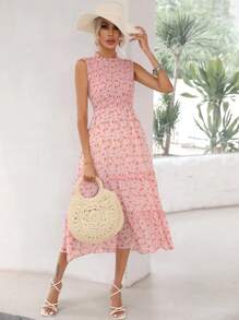 Aveloria Ditsy Floral Print Frill Trim Layered Hem Dress