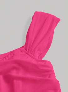 SHEIN MOD Off Shoulder Ruched Bandana Hem Rose Red Shoulder Party Women Dresses Top