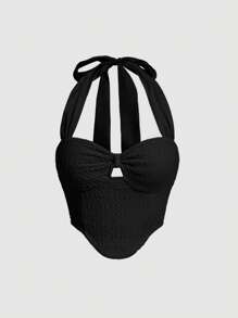 SHEIN MOD 素色掛脖上衣 - 黑色 - 查看 1