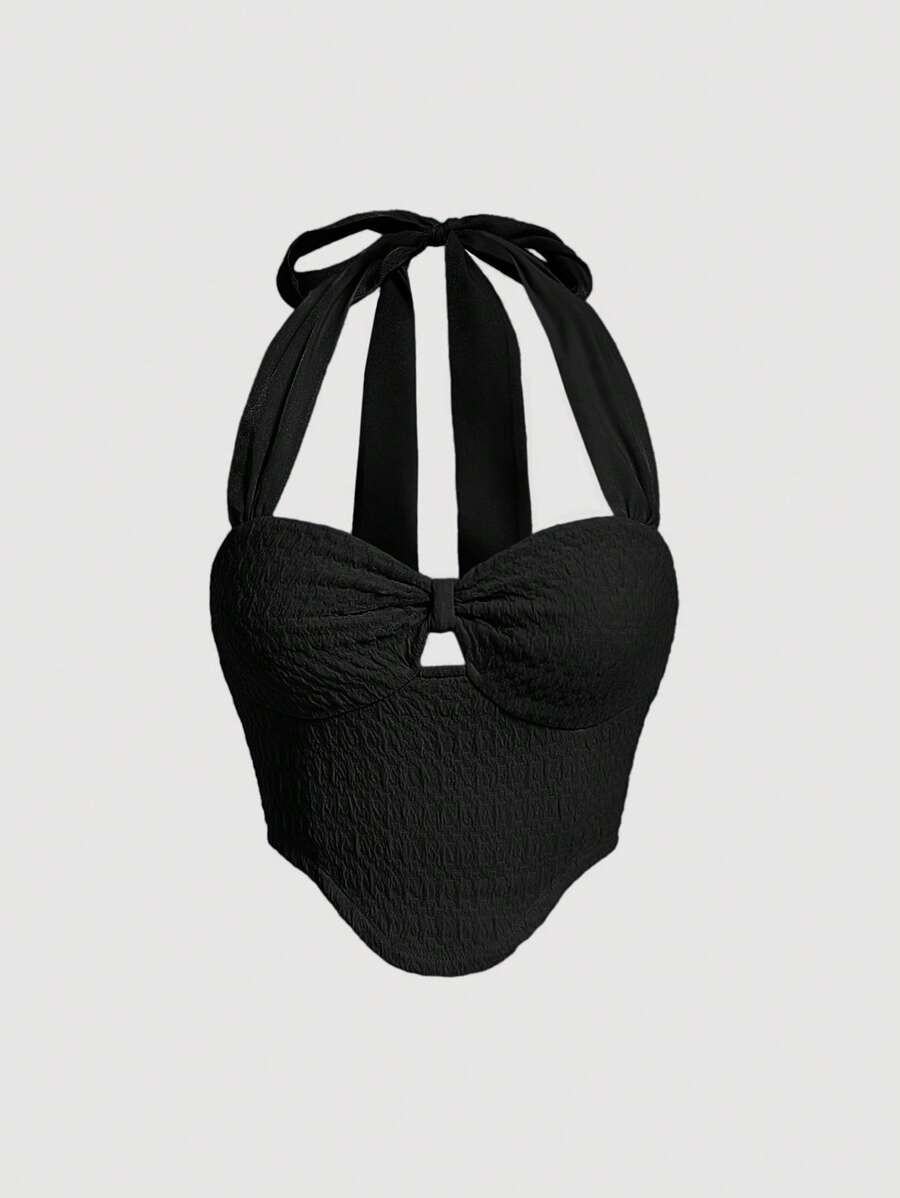 SHEIN MOD 素色掛脖上衣 - 黑色 - 查看 1