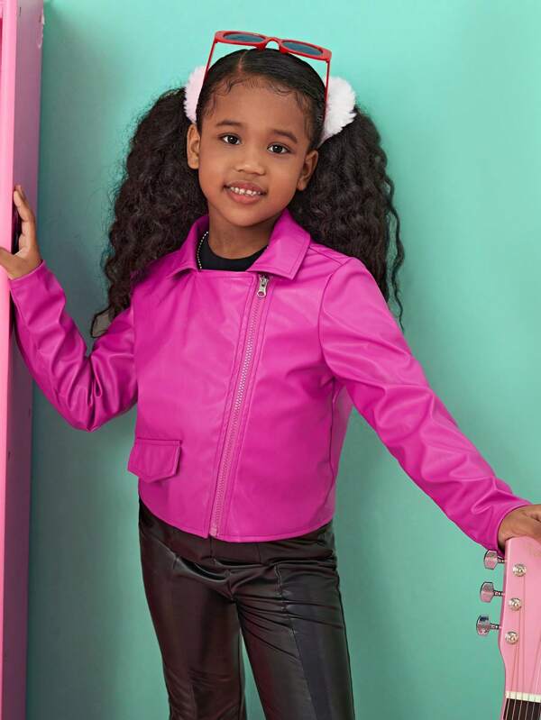 Tween Girl Zip Up PU Leather Biker Jacket SHEIN UK