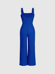 SHEIN MOD 素色闊腿吊帶連體褲 - 寶藍色 - 查看 2