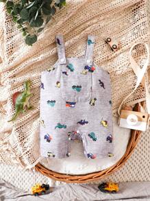 SHEIN Baby Boy Cartoon Graphic Overall Romper - Grey - View 1