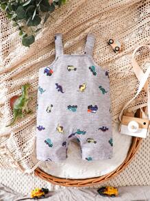 SHEIN Baby Boy Cartoon Graphic Overall Romper - Grey - View 2