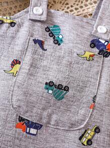 SHEIN Baby Boy Cartoon Graphic Overall Romper - Grey - View 3