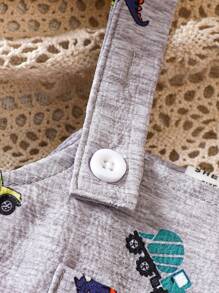 SHEIN Baby Boy Cartoon Graphic Overall Romper - Grey - View 4