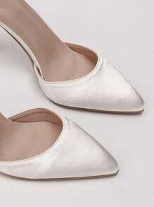 Women Rhinestone & Flower Decor Point Toe Stiletto Heeled Pumps, Fashionable White Elastane Slingback Pumps For Wedding,Elegant,Party Outfits,Pointed Heels - White - View 4