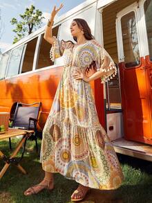 S BETRO 曼陀羅印花流蘇邊荷葉邊連衣裙 - 彩色 - 查看 4