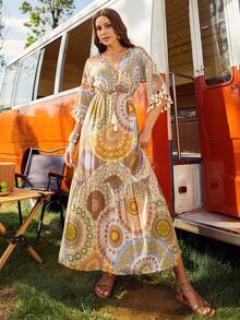 S BETRO 曼陀羅印花流蘇邊荷葉邊連衣裙 - 彩色 - 查看 5