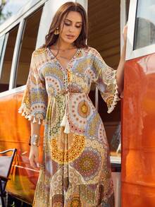 S BETRO 曼陀羅印花流蘇邊荷葉邊連衣裙 - 彩色 - 查看 6