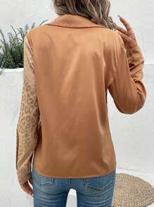 SHEIN LUNE Báo Dệt hoa Xa ten Áo sơ mi - màu nâu - Xem 2