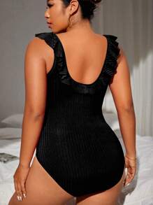Swim Vcay Summer Beach Plus V Wired Ruffle Trim Ruched One Piece Swimsuit