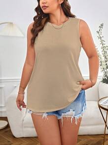 SHEIN Essnce 大碼素色背心上衣 - 卡其色 - 查看 1