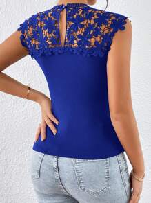 SHEIN Privé Top tank panel con encaje de espalda con abertura de ojo - azul real - Ver 2