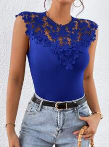 SHEIN Privé Top tank panel con encaje de espalda con abertura de ojo - azul real - Ver 3