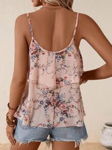 SHEIN VCAY 印花荷葉邊吊帶上衣