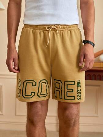 Prep Männer Shorts mit Buchstaben Grafik, Tunnelzug,