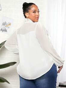 SHEIN CURVE+ Hơn Cà vạt Tay áo lồng đèn Áo sơ mi - trắng - Xem 2