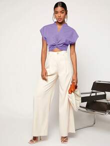 SHEIN Essnce Twist Front Batwing Sleeve Crop Blouse - Lilac Purple - View 5