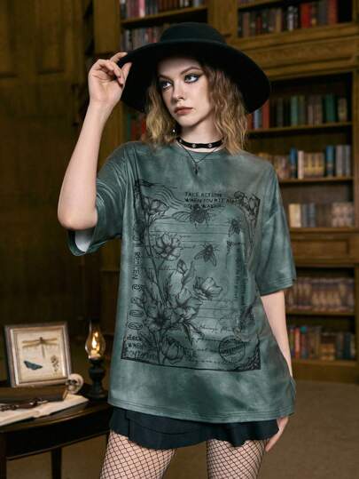 Academia T-shirt Slogan Et Floral Tie Dye