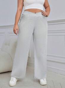 SHEIN Essnce Plus Solid Flare Leg Sweatpants - Light Grey - View 4