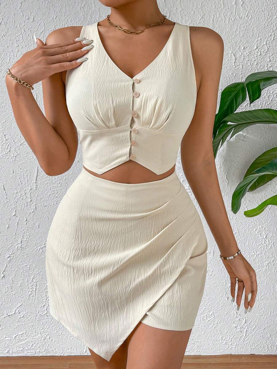 SHEIN Privé 前紐扣馬甲西裝外套和圍裹下擺裙裤