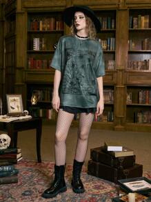 ROMWE Academia Floral & Slogan Graphic Tie Dye Drop Shoulder Tee