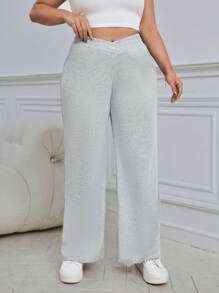 SHEIN Essnce Plus Solid Flare Leg Sweatpants - Light Grey - View 5